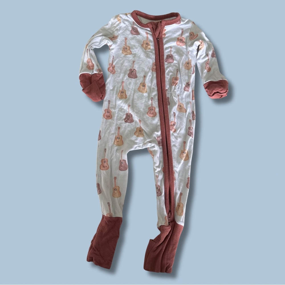 Angel Dear Baby (0-3M) Zip Up Onesie Pajamas Acoustic Guitars Blue